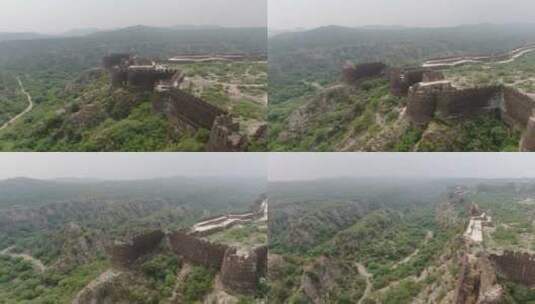 巴基斯坦山中城墙航拍高清在线视频素材下载