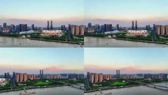 航拍杭州奥体中心高清在线视频素材下载