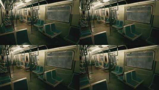地铁地下蓝色座位的空地铁车厢高清在线视频素材下载