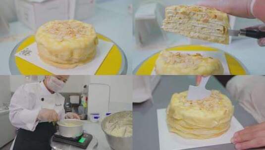 千层蛋糕制作过程展示榴莲千层高清在线视频素材下载