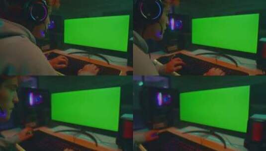 男孩玩电脑绿幕版高清在线视频素材下载