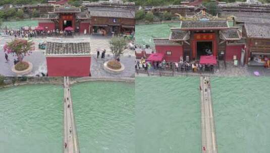 川西红色景点泸定桥航拍素材高清在线视频素材下载