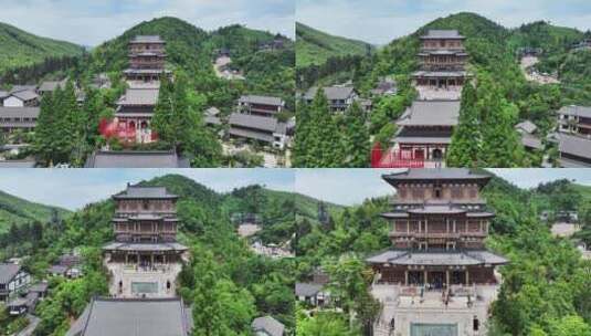 中国浙江杭州径山寺天下径山航拍高清在线视频素材下载