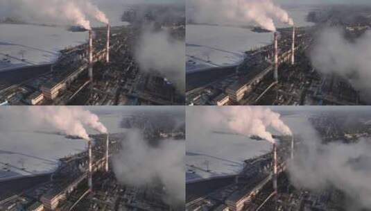 工厂管道大气含烟碳气体排放高清在线视频素材下载