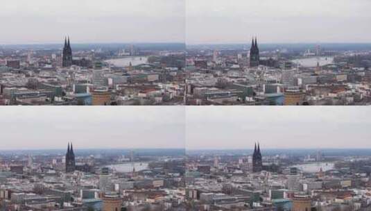 德国科隆市中心的无人机镜头，以标志性的哥高清在线视频素材下载