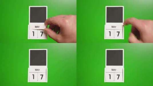 05.绿色背景上日期为5月17日的日历。高清在线视频素材下载