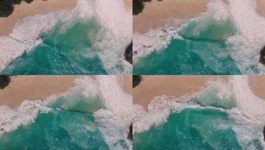 海浪浪花冲向沙滩航拍高清在线视频素材下载