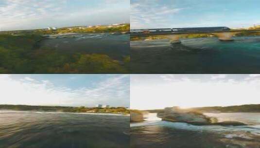 使用无人机飞越铁路桥的美丽景色高清在线视频素材下载