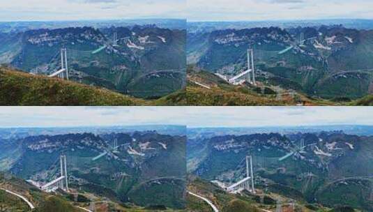 花江峡谷大桥建设航拍高清在线视频素材下载