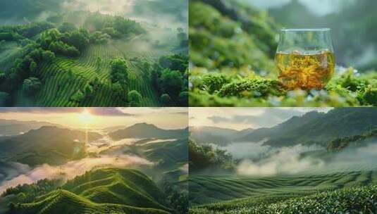 晨曦中的梯田式茶园景观高清在线视频素材下载