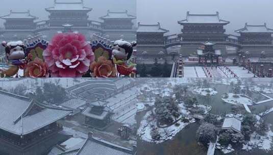 隋唐洛阳城九洲池雪景合集高清在线视频素材下载