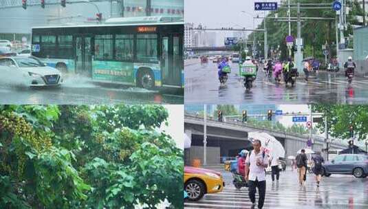 高速下雨暴雨城市行人街道高清在线视频素材下载