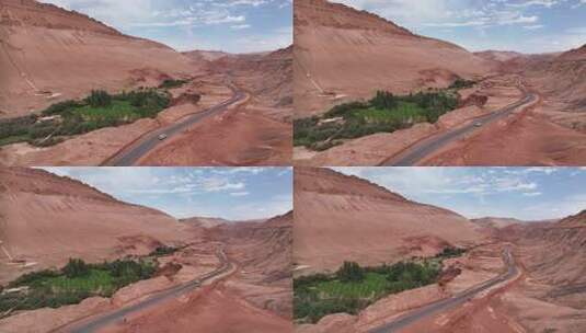 新疆吐鲁番火焰山木头沟河谷公路旅行风光高清在线视频素材下载