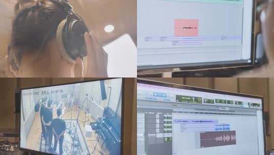 录音棚歌手戴耳机录制音乐高清在线视频素材下载