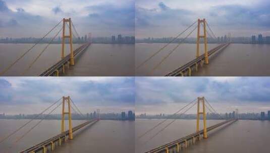 4k无人机航拍杨泗港长江大桥延时高清在线视频素材下载