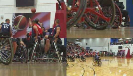 残疾人坐轮椅打篮球比赛高清在线视频素材下载