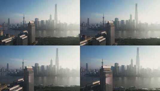 清晨上海外滩航拍高清在线视频素材下载