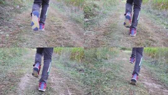 在农村户外田野奔跑的小男孩背影高清在线视频素材下载