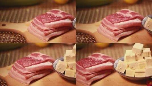 菜刀切五花肉块高清在线视频素材下载
