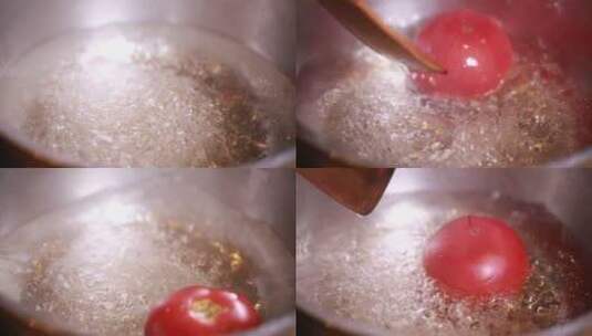 开水烫西红柿扒皮高清在线视频素材下载