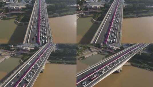 航拍广西南宁邕江桥梁交通高清在线视频素材下载