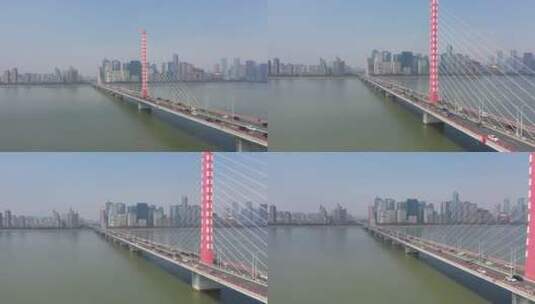 航拍钱塘江大桥高清在线视频素材下载