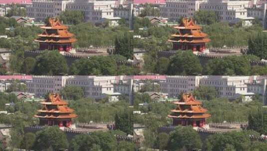 航拍北京紫禁城角楼高清在线视频素材下载