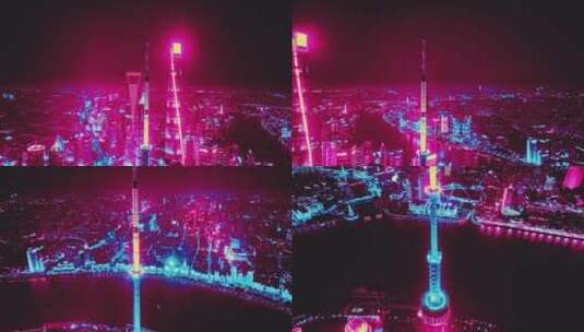 上海赛博夜景航拍高清在线视频素材下载