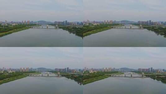 绍兴上虞曹娥江三环路桥,龙山生态公园远景高清在线视频素材下载