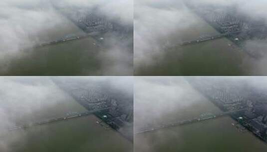 杭州城市风光：钱塘江上空云海景观高清在线视频素材下载