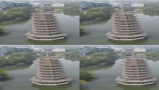 旅游景区桂林日月双塔竖屏航拍高清在线视频素材下载