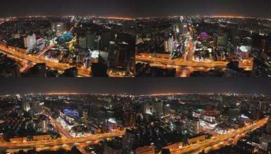 徐汇区日月光夜景环绕延时航拍高清在线视频素材下载
