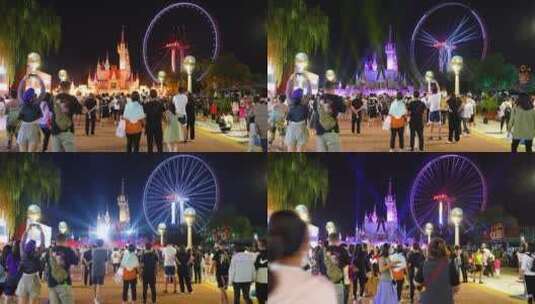 北京石景山游乐园夜景人群游客加速高清在线视频素材下载