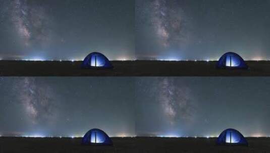 夏日银河星空下的帐篷露营旅行延时高清在线视频素材下载