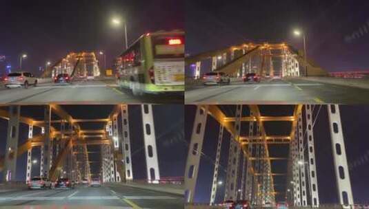 开车路过大桥夜景高清在线视频素材下载
