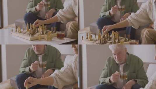 沙发上下棋的老年人高清在线视频素材下载
