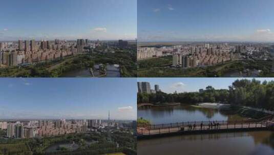 黑龙江省庆安市城市航拍城市景色城市风光高清在线视频素材下载