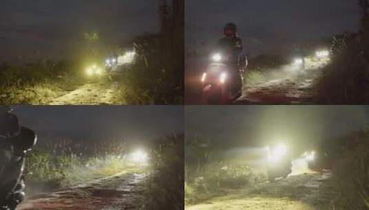 夜晚摩托车骑行在山路上高清在线视频素材下载