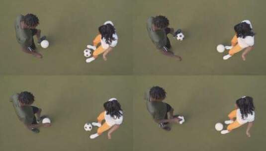 鸟瞰足球运动员练习传球高清在线视频素材下载
