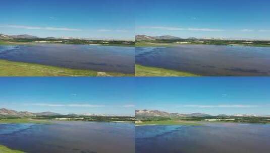 航拍内蒙赤峰翁牛特旗的草原湖泊高清在线视频素材下载