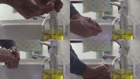 4K拍摄男士室内消毒洗手高清在线视频素材下载