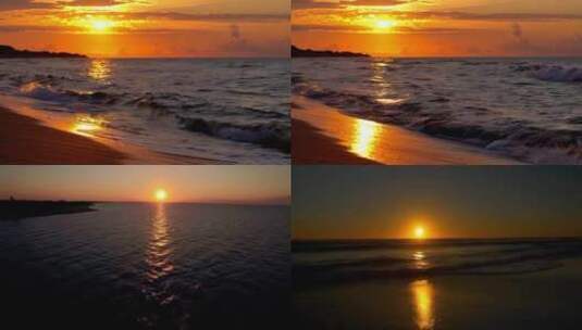 美丽的金色夕阳映入大海高清在线视频素材下载