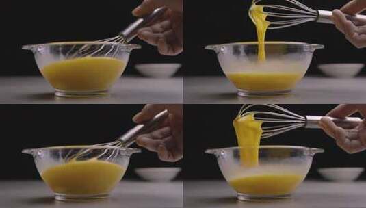 打蛋器上的鸡蛋液慢动作特写高清在线视频素材下载