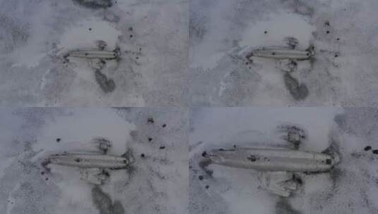 4K冰岛雪山雪地北极圈飞机残骸航拍高清在线视频素材下载