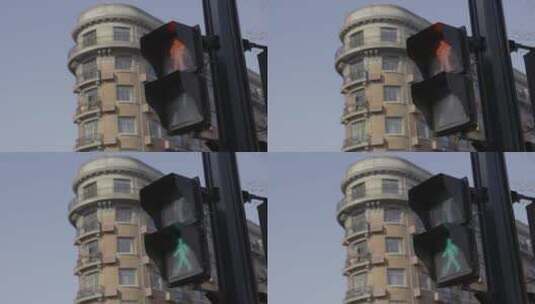 4K武康大楼前的红绿灯切换高清在线视频素材下载