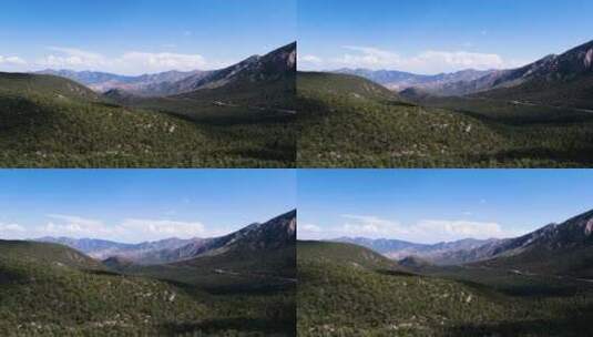 无人机飞越树木和山脉高清在线视频素材下载