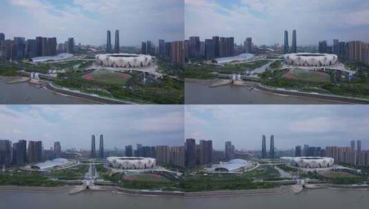 杭州亚运会馆奥体中心航拍高清在线视频素材下载