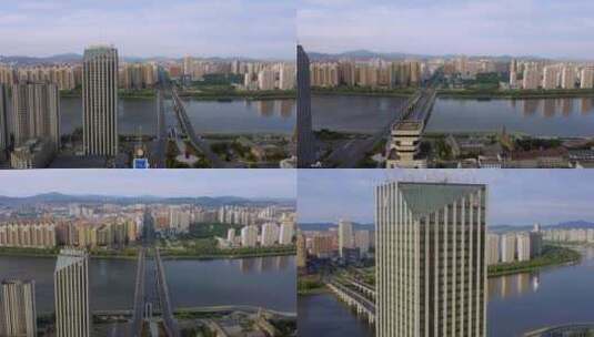 吉林市 世贸万锦大酒店 松花江 吉林大桥高清在线视频素材下载