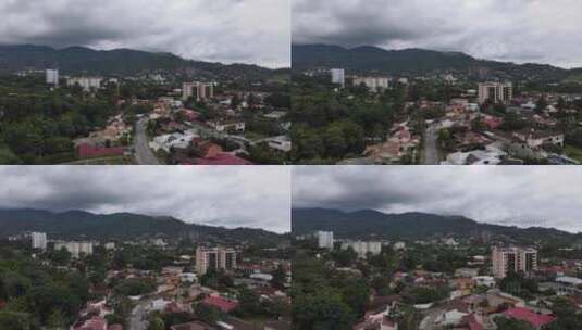 美丽的空中拍摄飞越哥斯达黎加的圣何塞。2020年新冠疫情封锁高清在线视频素材下载