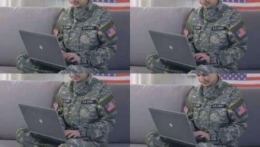 美国女仆在笔记本电脑上打字高清在线视频素材下载
